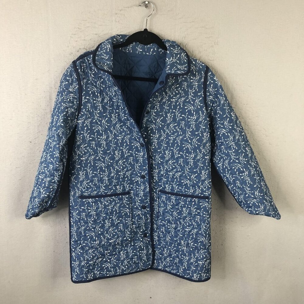 Lands' End Jacket Womens Small Blue Reversible Quilted Barn Coat Snap Pockets - Picture 13 of 16